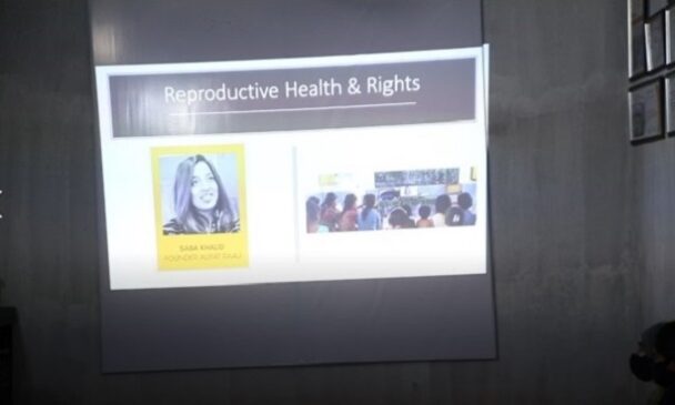 A speaker speaking virtually during reproducive health and rights session